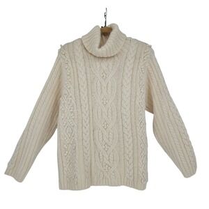 Vintage Talbots Wool Angora Cable Handknit Turtleneck Sweater XL Cream Chunky
